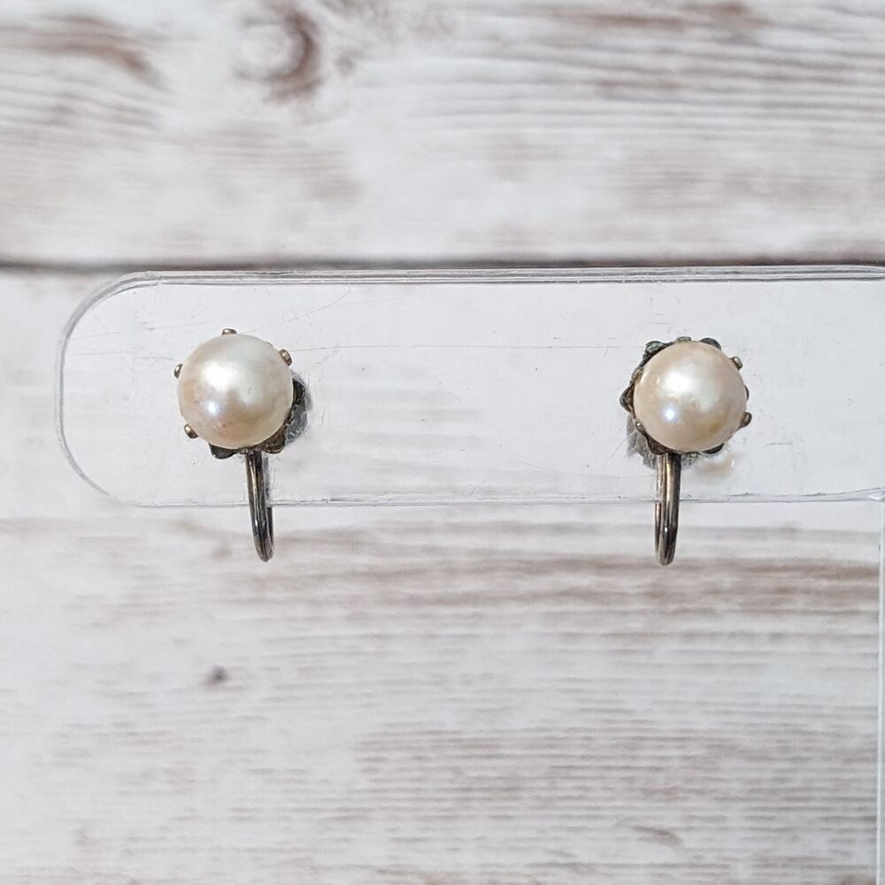 Vintage Screw On Earrings Small Faux Pearl - Condition Issues